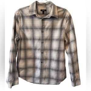 Express Men's Gray White Taupe Plaid Long Sleeve Button Down Shirt Size Medium